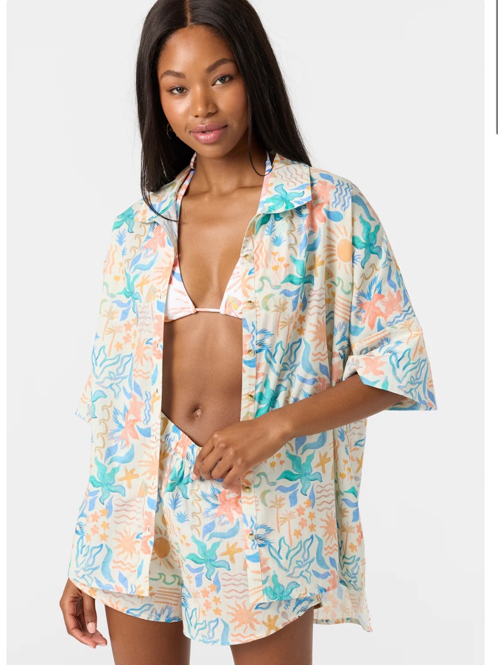 O’Neill Olivia Bahia Cotton Voile Beach Cover Up Shirt NWT M